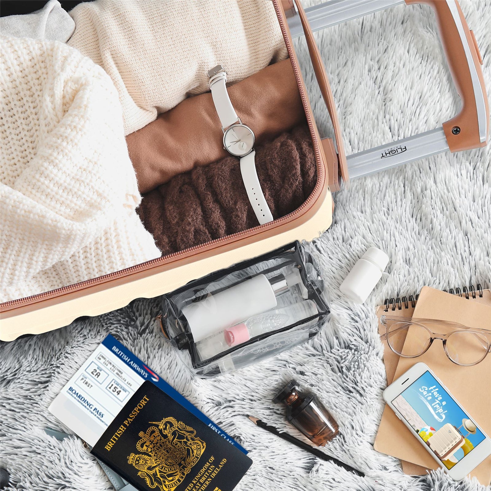 40x20x25cm Cabin Carry-on Suitcase - Lightweight, Durable, 4-wheel Luggage - 100+ Airlines Approved | Cabin | Cream