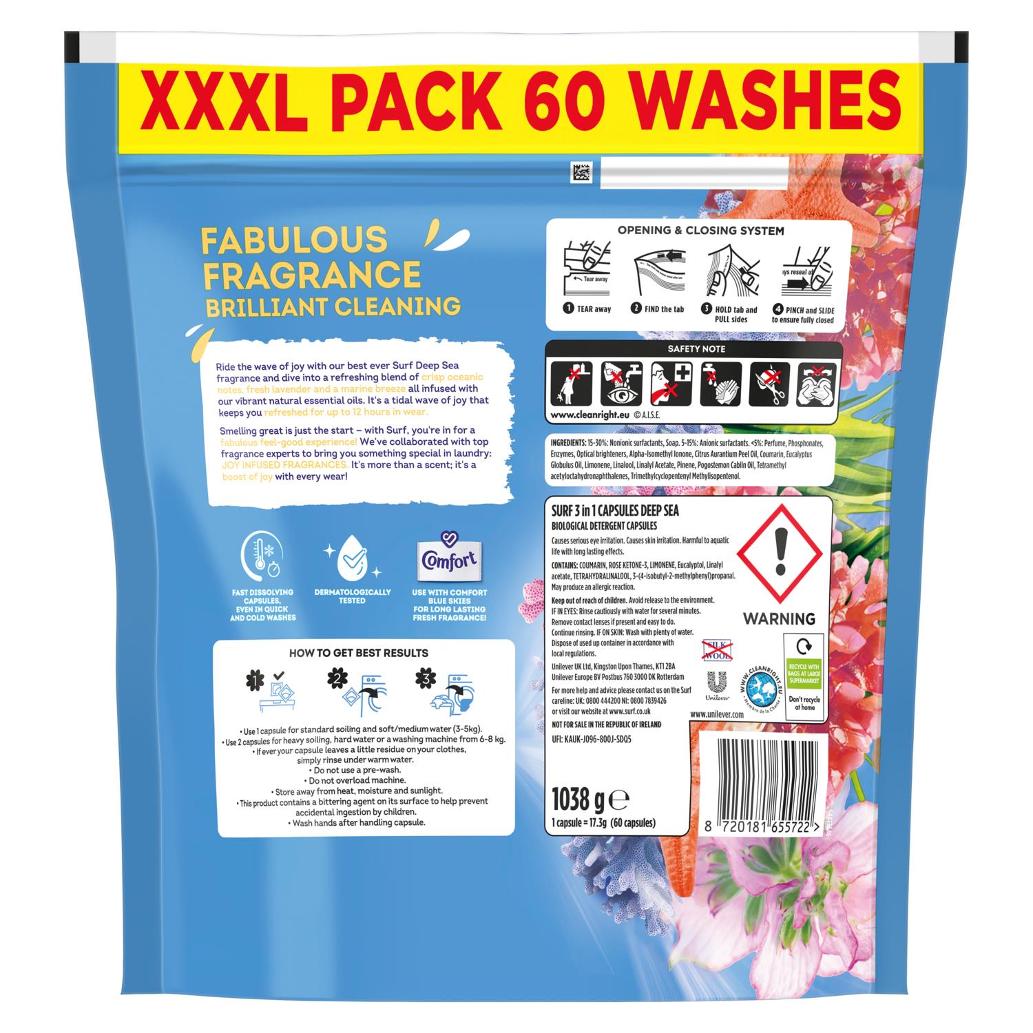 3 In 1 Laundry Washing Detergent Capsules Deep Sea | 180 Washes