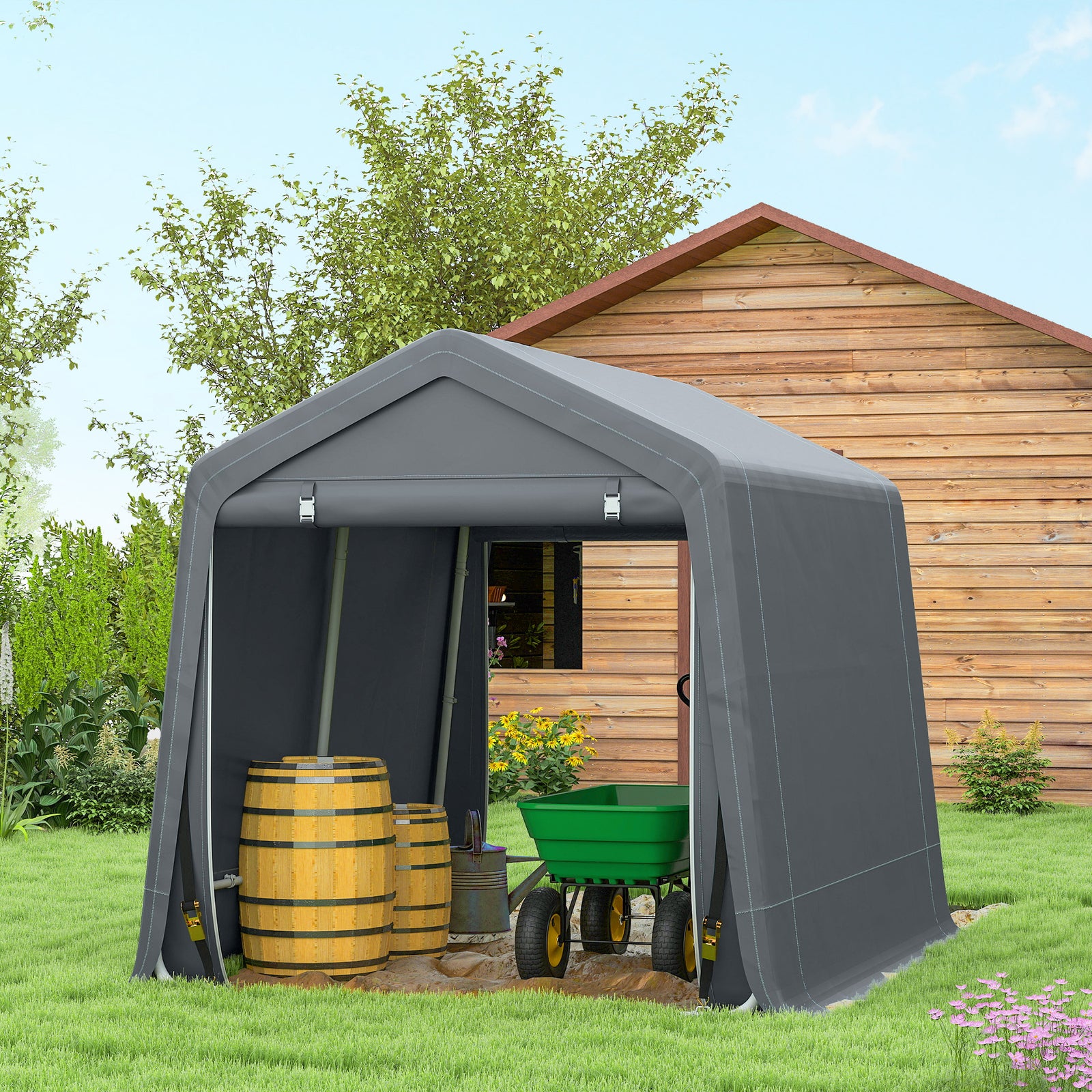 Outdoor Waterproof Garden Storage Shed Tent Zipper Doors | Dark Grey