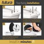 Toilet Seat Soft Close Oval Shape, Premium Thermoplastic, Quick Release, Top & Bottom Fixings | Black