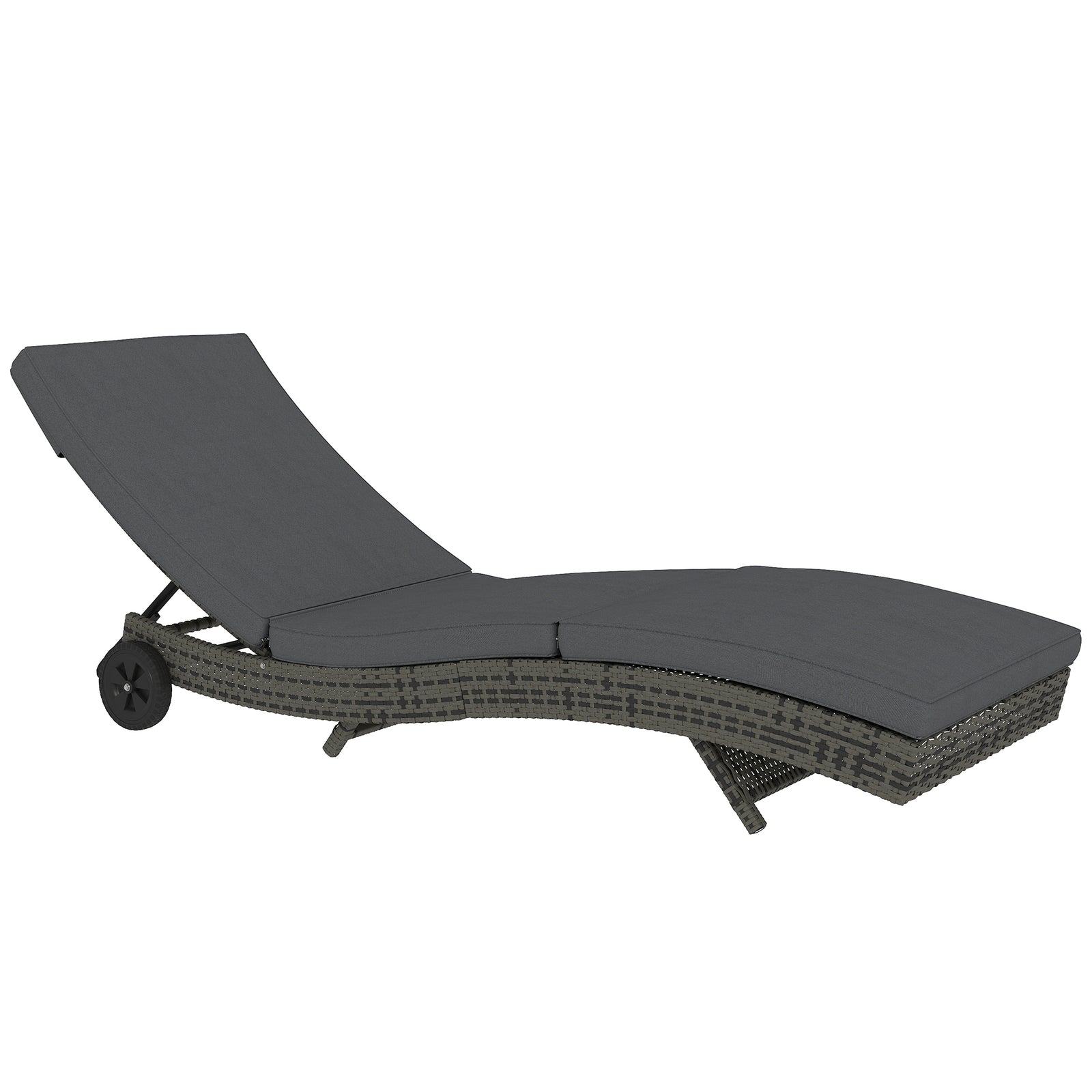Outdoor Reclining Lounge Chair, Pe Wicker, Rolling Wheels