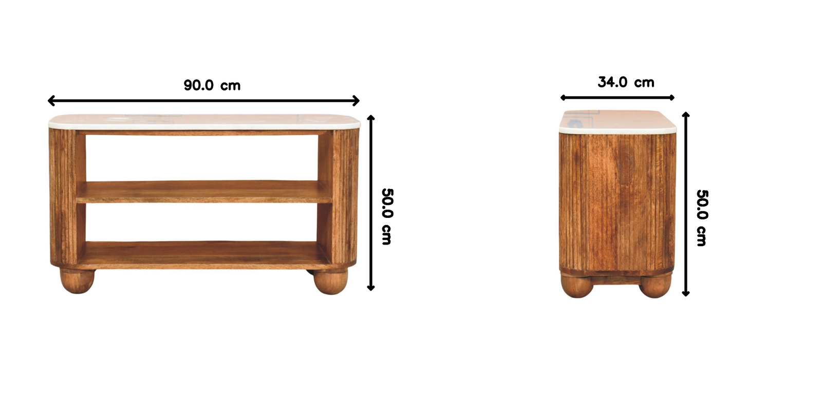 Beaumont Marble Shoe Bench, 2 Open Shelves, White and Brown