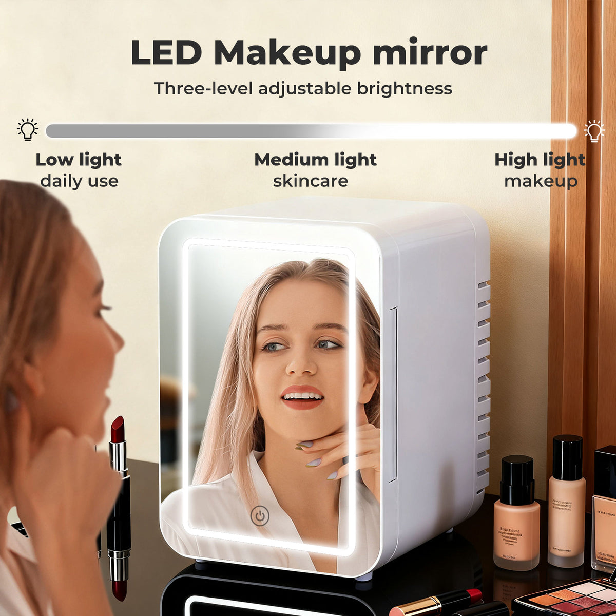 Mini Fridge 5l Portable Cooler Warmer With Mirror Bedroom Office Car | White