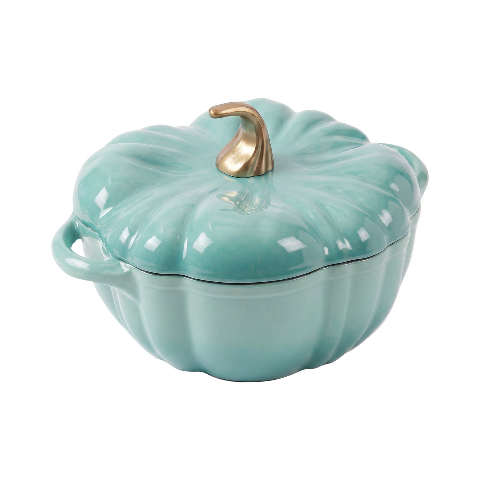 Enamelled Cast Iron Pumpkin Dutch Oven With Lid And Handles | Teal