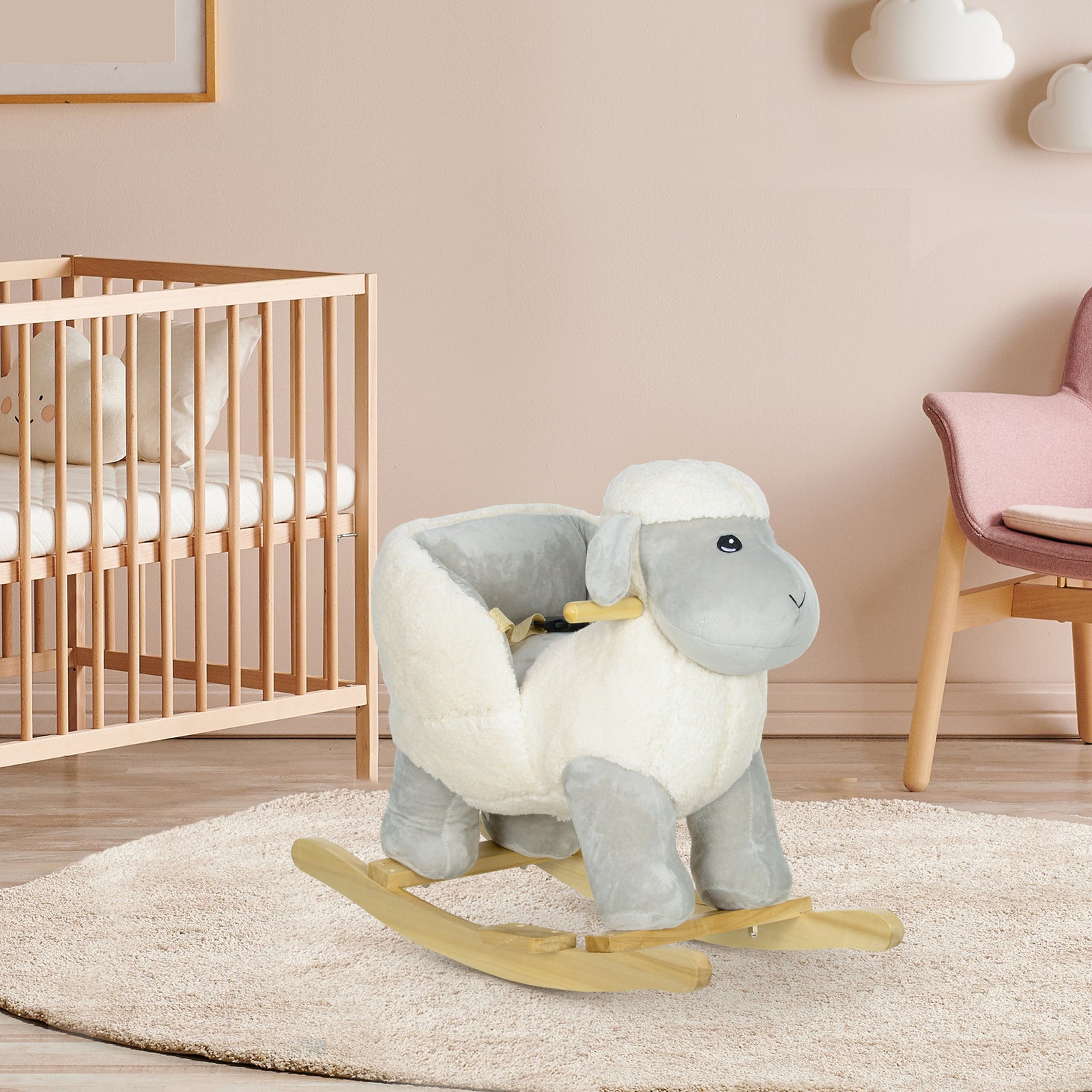 Baby Rocking Horse With Safety Belt, Sound, For 1-3 Years, Grey