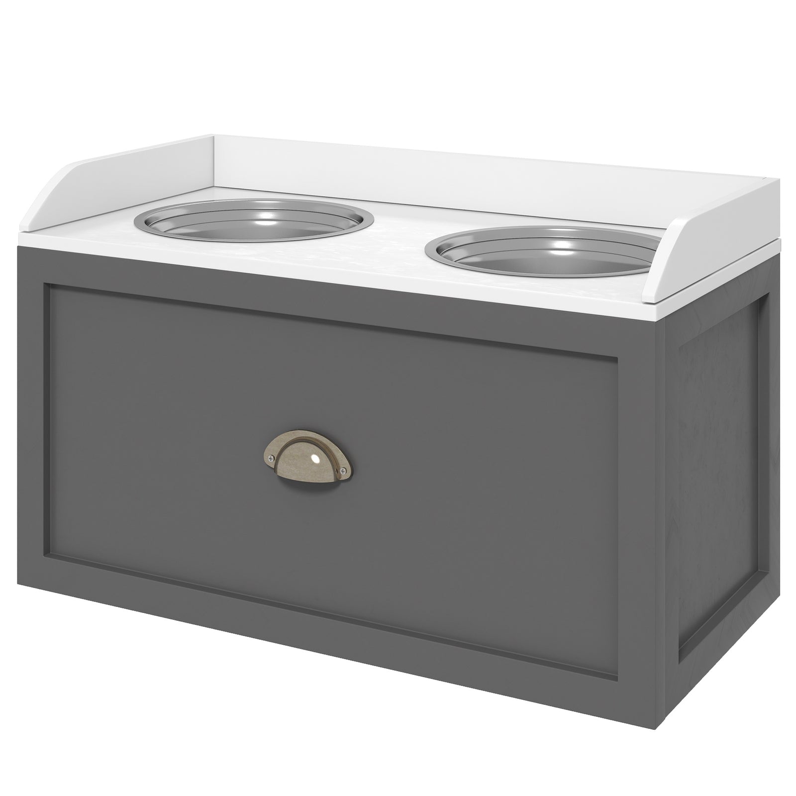 Stainless Steel Raised Dog Bowl W/ 21l Storage Drawer, For Large Dogs | Gray