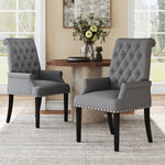 Classic Upholstered Armchair Tufted Back Fabric Dining Chair With Nailhead Detailing | Grey