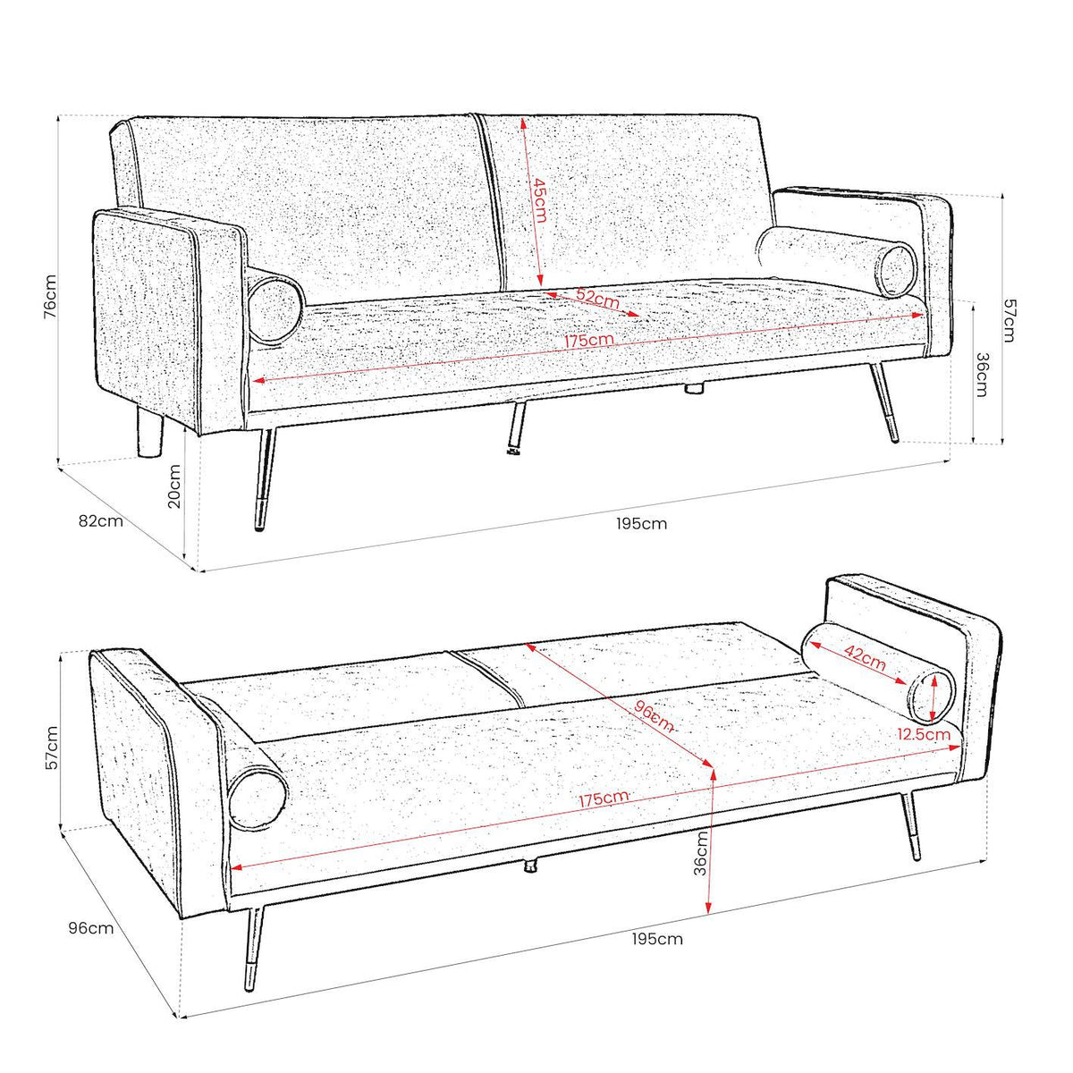 Jenna Suede Sofa Bed 3 Seater Living Room | Cream