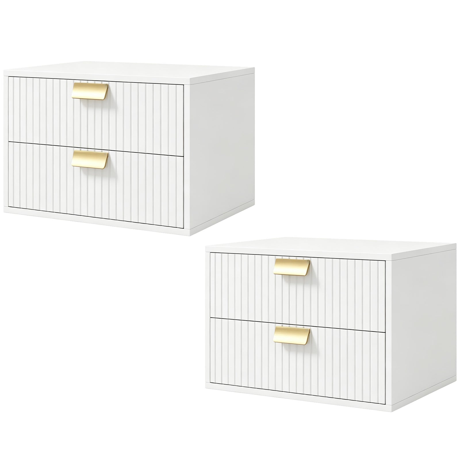 2pcs Modern Floating Nightstands,  2 Drawers Bedside Tables | White