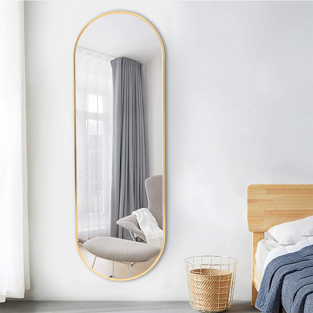 40x120cm Modern Oval Metal Full Length Wall Mirror | Gold