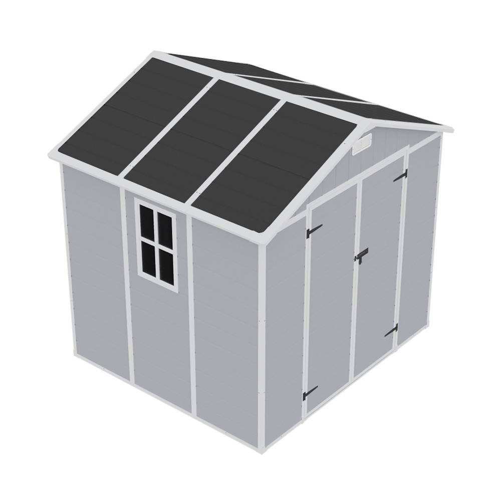 8x6ft Outdoor Plastic Tool Shed With Apex Roof & Floor, Double Doors, Ventilation & Window, Lockable Backyard Storage House
