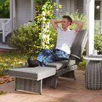 Foldable Rattan Garden Recliner Chair W/ Cushion, Footrest | Light Grey
