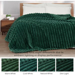 Ribbed Jacquard Fleece Blanket Throw Soft Warm Bed & Sofa Cover | 150cm x 200cm | Green