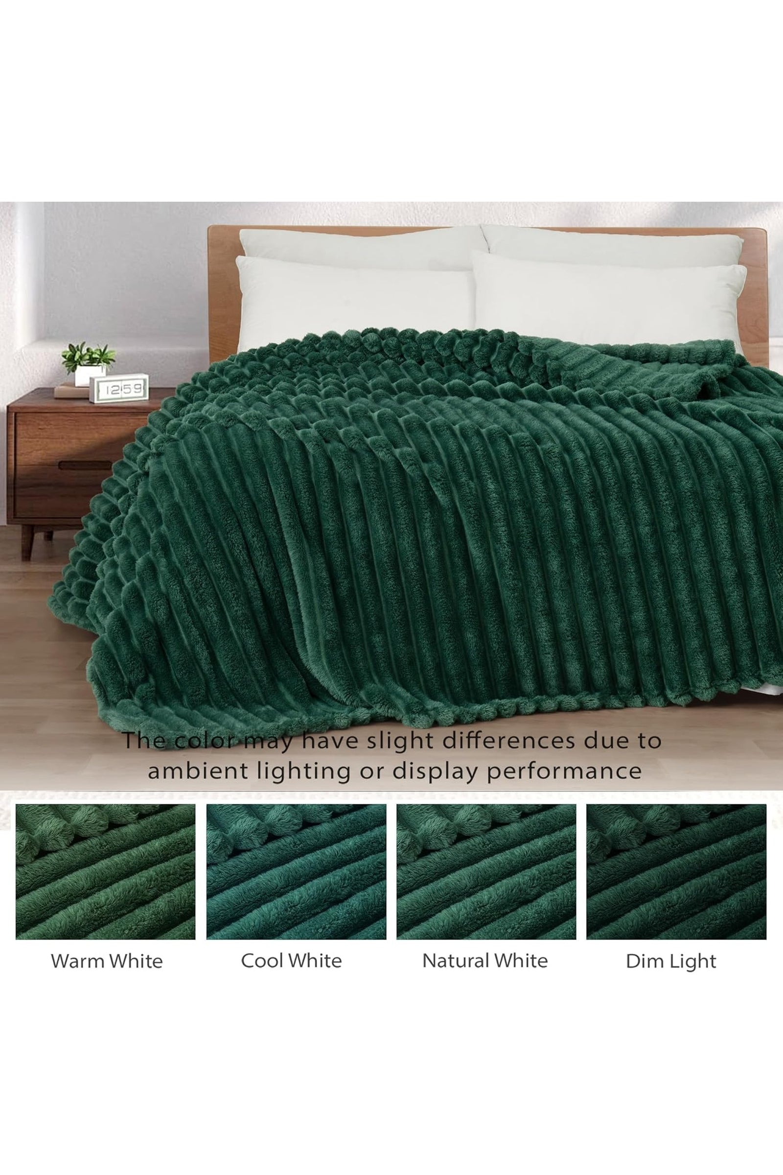 Ribbed Jacquard Fleece Blanket Throw Soft Warm Bed & Sofa Cover | 150cm x 200cm | Green