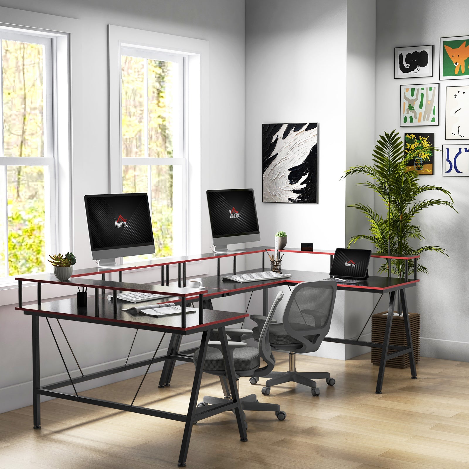 L-shape Gaming Corner Desk W/ Monitor Shelf