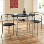 2 Seater Compact Dining Set Black MDF Table Top And Silver Metal Frame