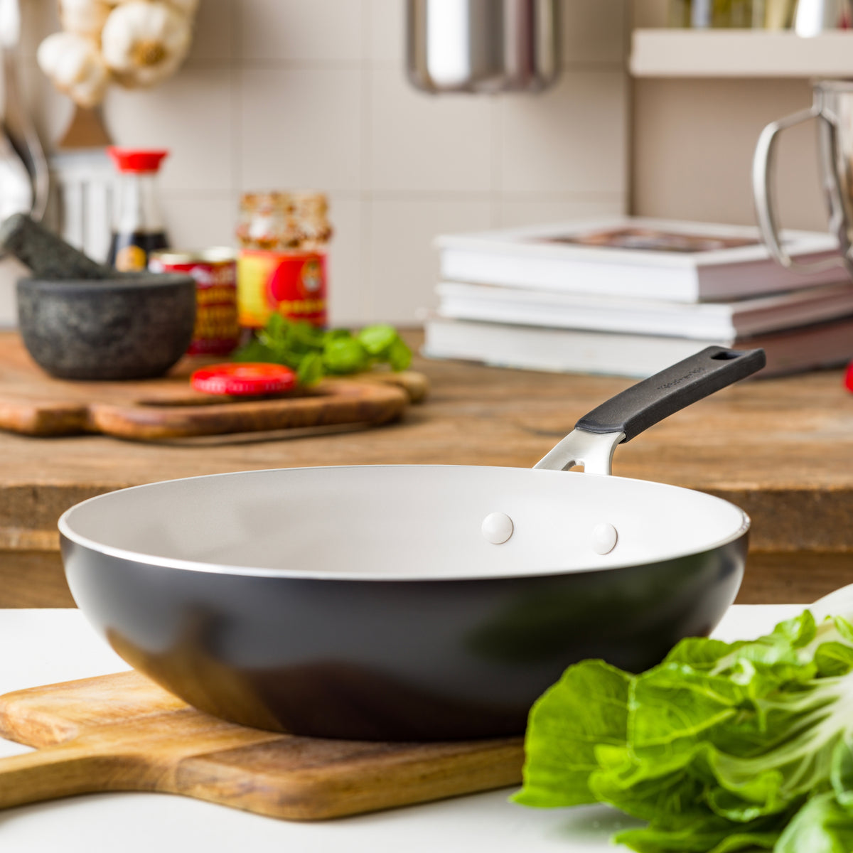 KitchenAid Cookware Coloured Aluminium Wok, Pfas Free, 28cm, Matt Black