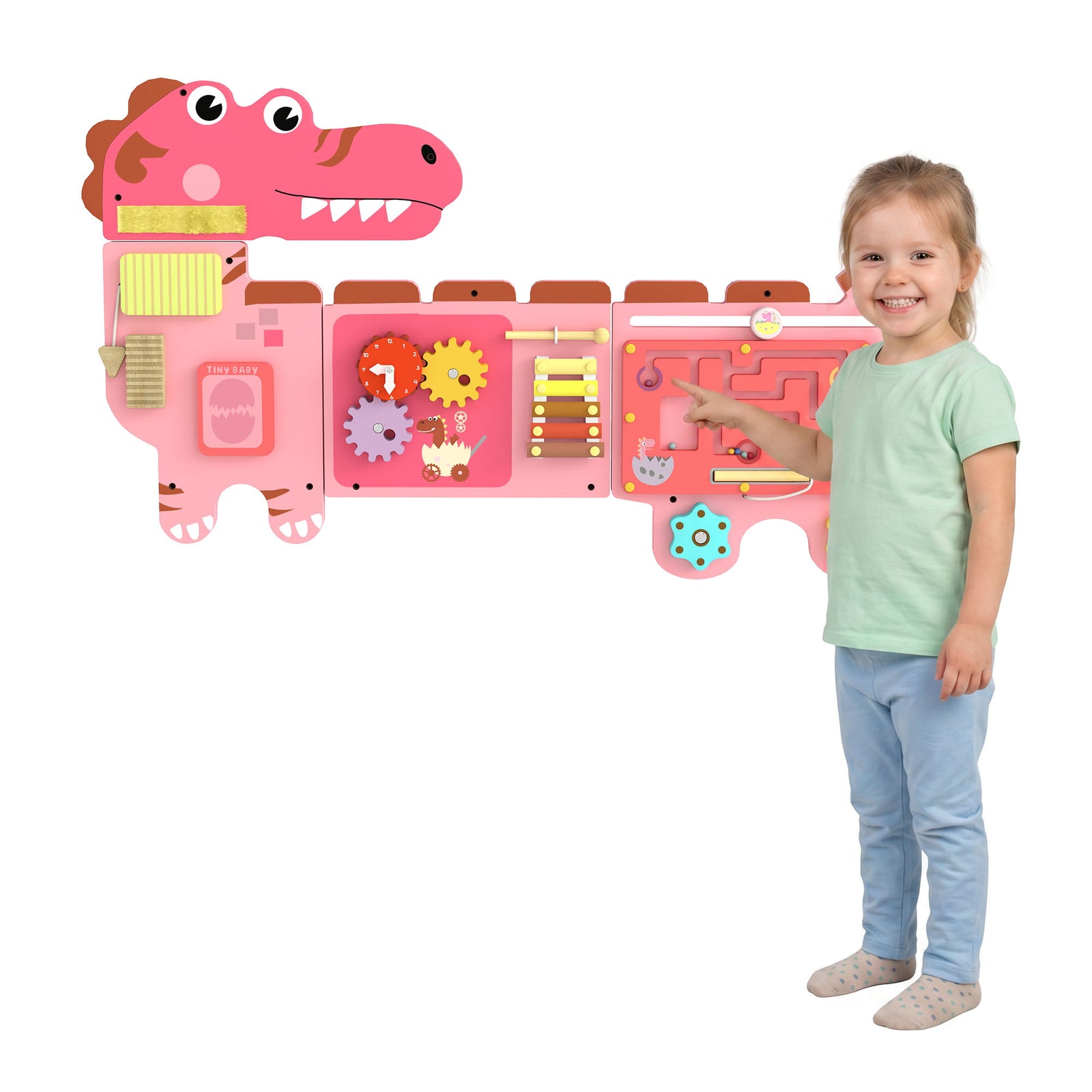 Busy Board Panels Wall Mounted Dinosaur | Pink