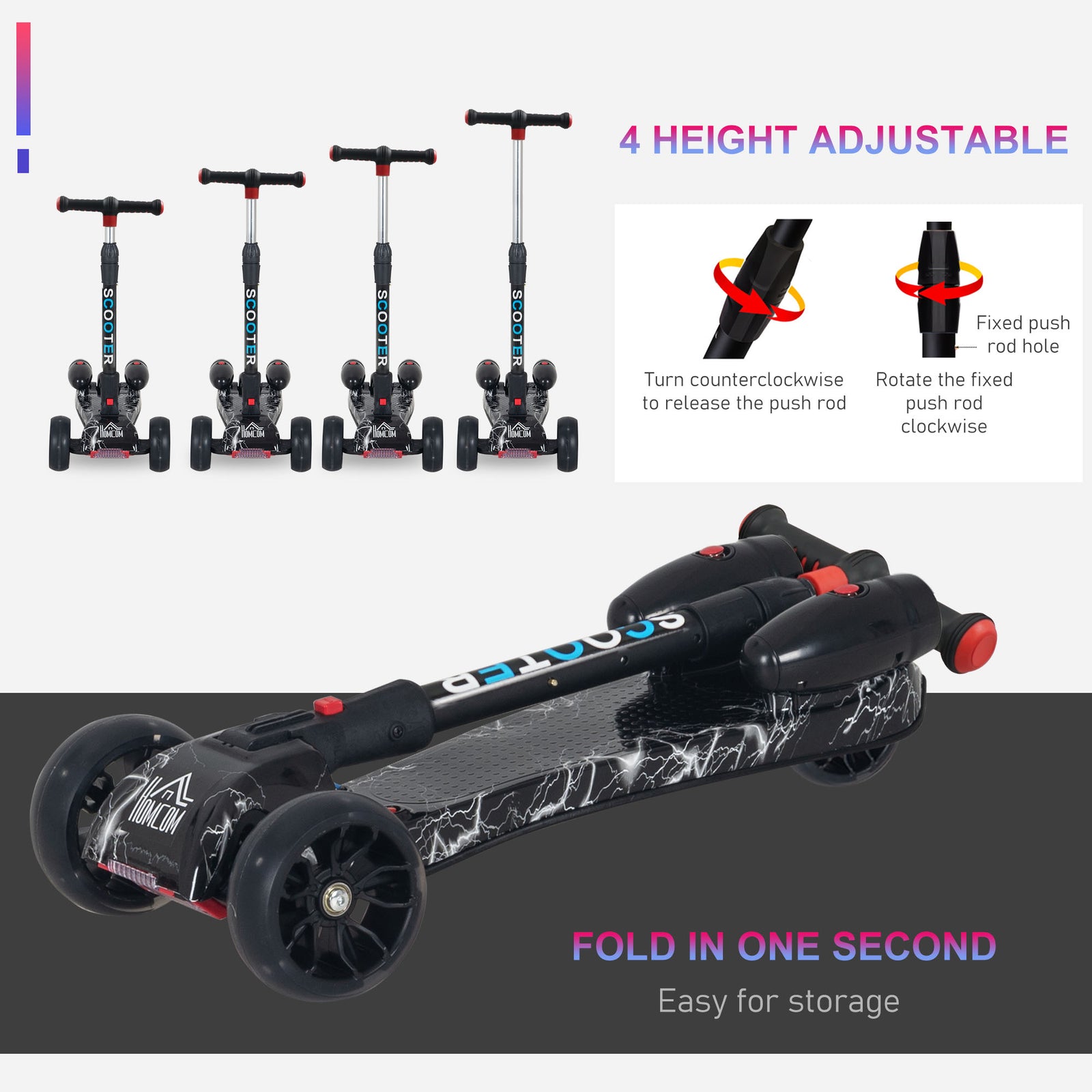 Child 3-wheel Scooter Light Music Water Spray Rechargeable 3-6 Yrs | Black