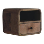 Solid Wood Extra Mini Wall Mounted Curved Oak-ish Bedside With Open Slot