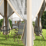 4x4m Hexagon Gazebo With Metal Frame Mesh Curtains Garden | Khaki