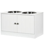Raised Dog Bowls For Large Dogs Feeding Station W/ Stand, Storage | White