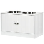 Raised Dog Bowls For Large Dogs Feeding Station W/ Stand, Storage | White