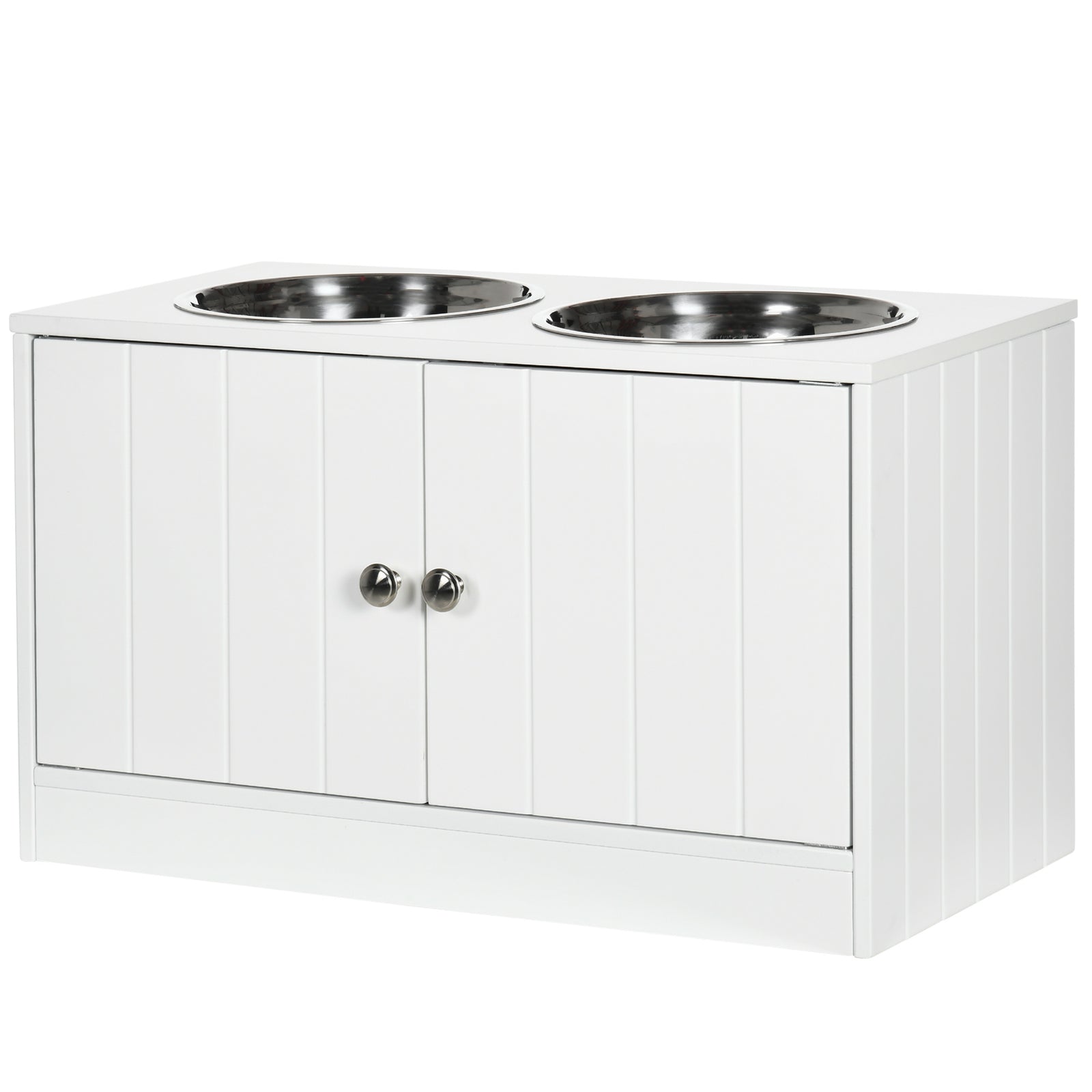 Raised Dog Bowls For Large Dogs Feeding Station W/ Stand, Storage | White