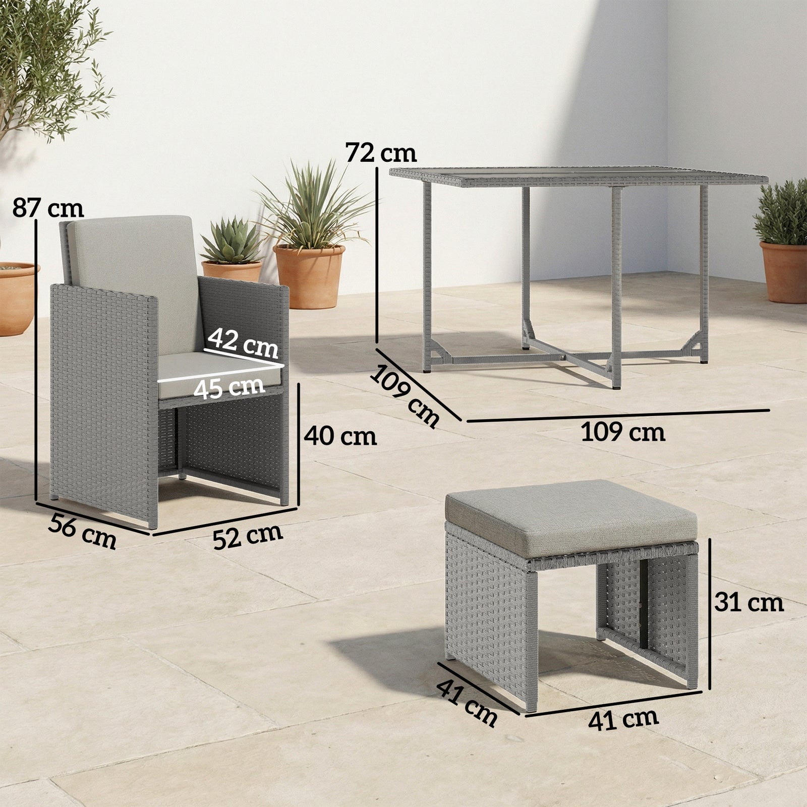 8 Seater Cube Rattan Garden Dining Set With Cushions | Light Grey