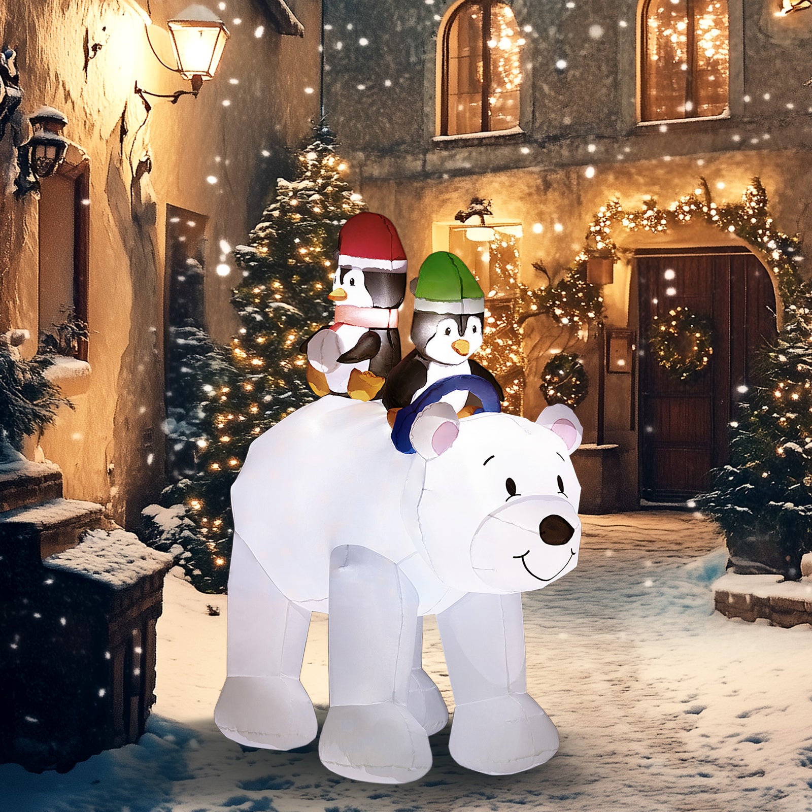 6.4ft Christmas Inflatable Penguins On Polar Bear