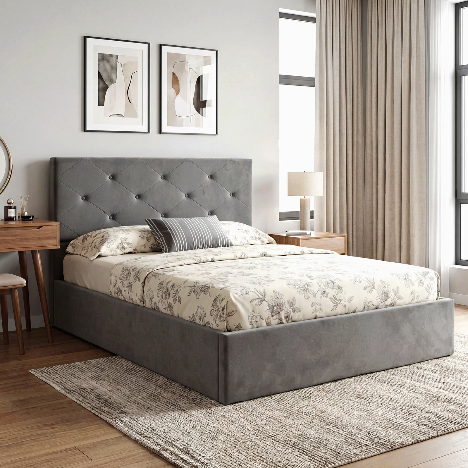 Bed Frame Gas Side Lift Under Bed Storage | King | Dark Grey