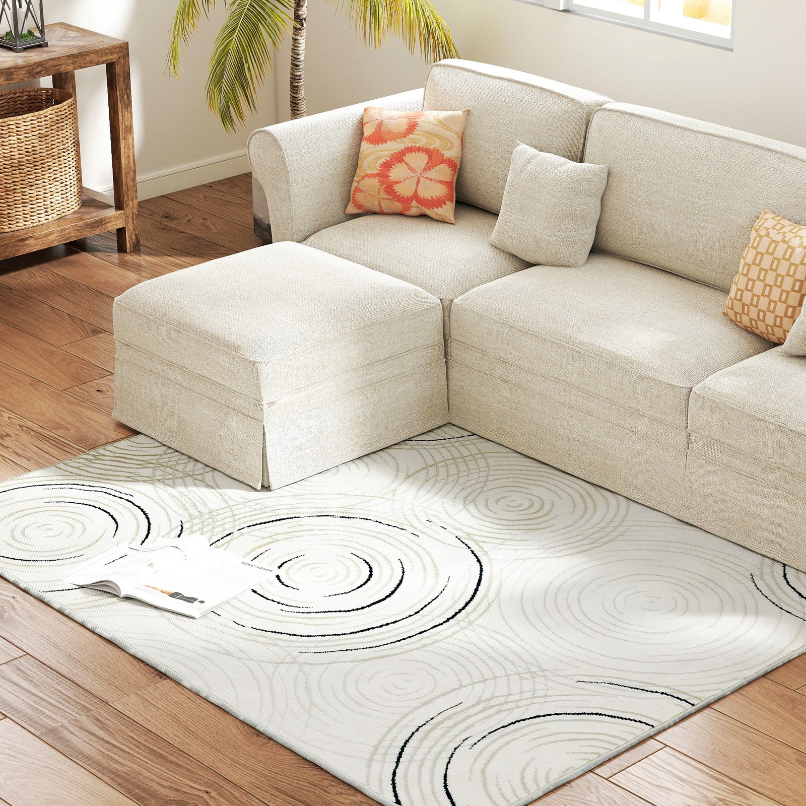 Swirl Pattern Washable Area Rug, Allergy-friendly Floor Carpet | M | Cream