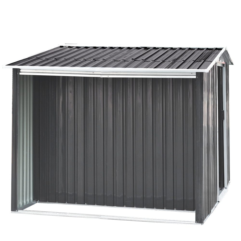 6x8ft Heavy Duty Garden Metal Storage Shed With Log Rack Outdoor Waterproof Firewood Tool Storage | Medium | Black
