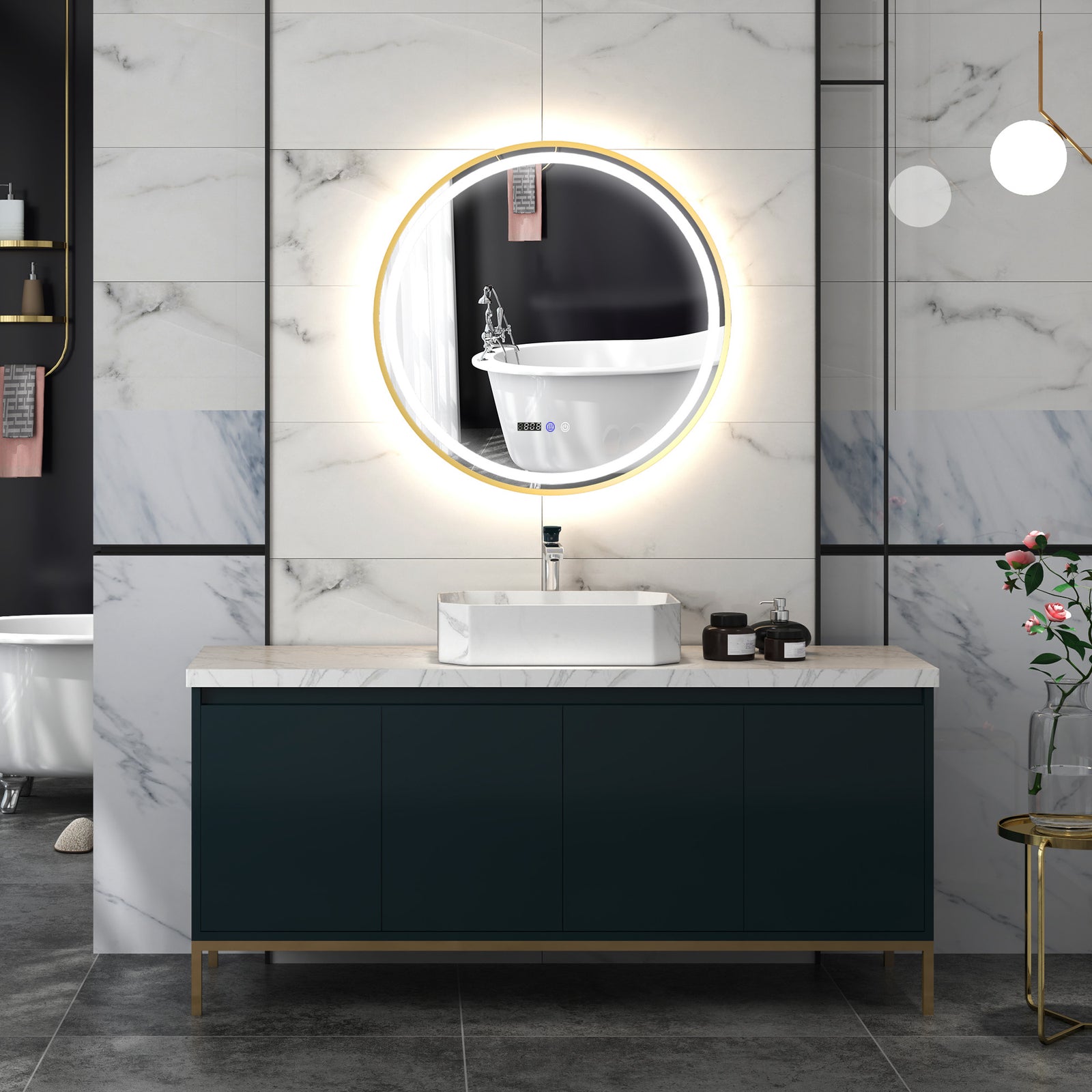 Illuminated Bathroom Led Mirror 60/80cm Round Wall Mounted | Large | Gold