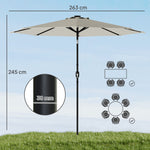 2.6 M Garden Parasol Umbrella With Light, Outdoor Patio Umbrella | Light Grey