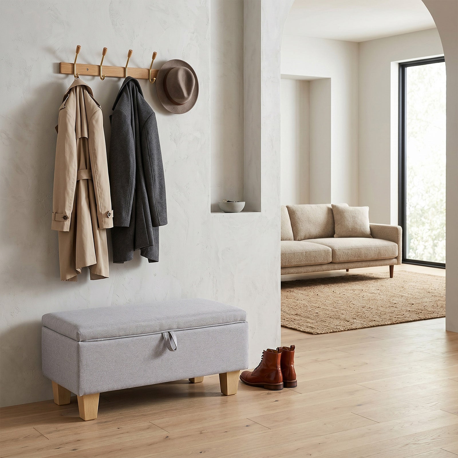 Modern Linen Upholstered Storage Bench | Grey