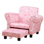 Cute Cloud Star Child Armchair Seat Wood Frame W/ Footrest Padding | Pink