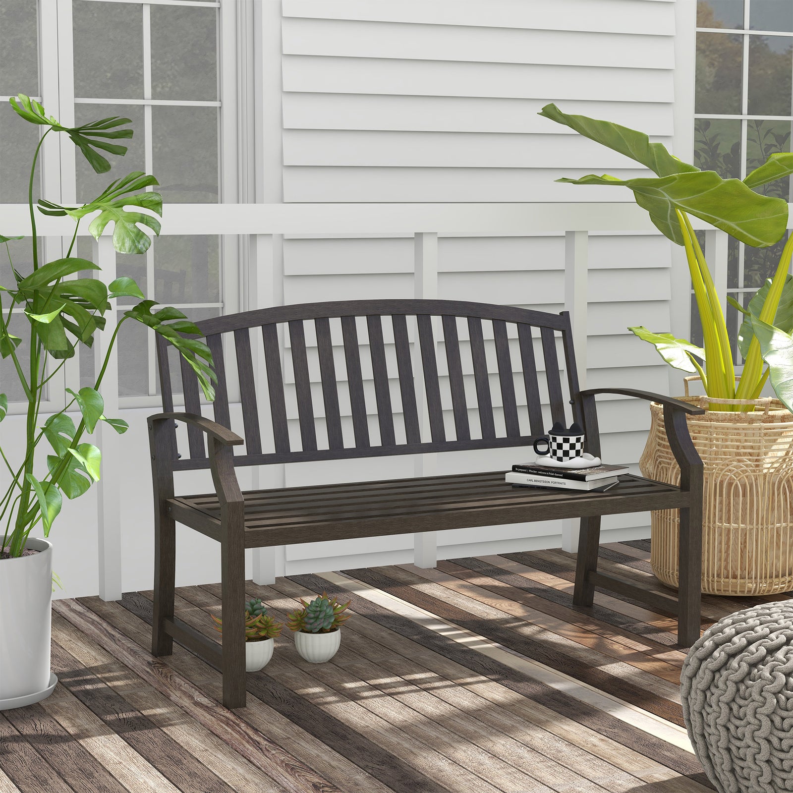 Garden Bench Curved Armrest Brown