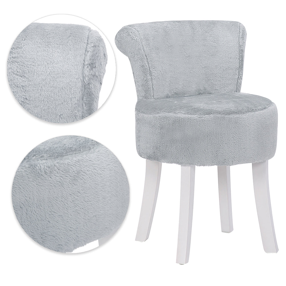 Modern Plush Upholstered Dressing Chair With White Legs Small Vanity Makeup Chair