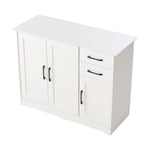 Modern White Sideboard With Black Handles, 2 Drawers & 2 Cabinets, Adjustable Shelves