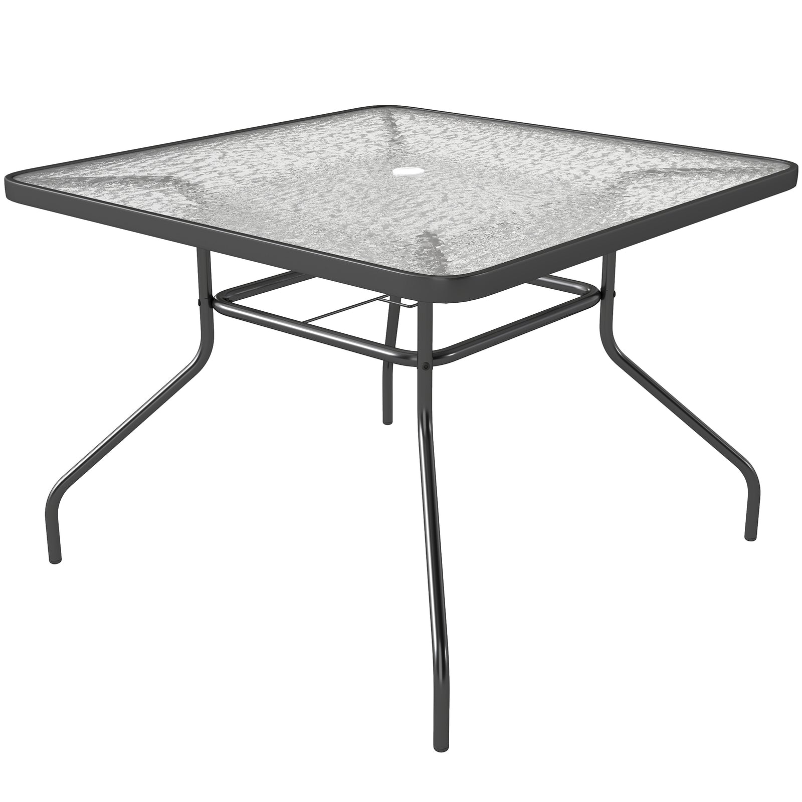 Square Patio Table, Tempered Glass, Steel Frame