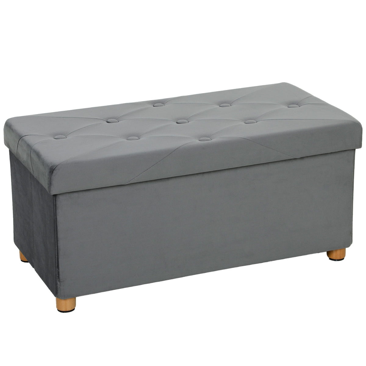 Velvet Upholstered Foldable Ottoman Footrest With Wood Legs | Grey