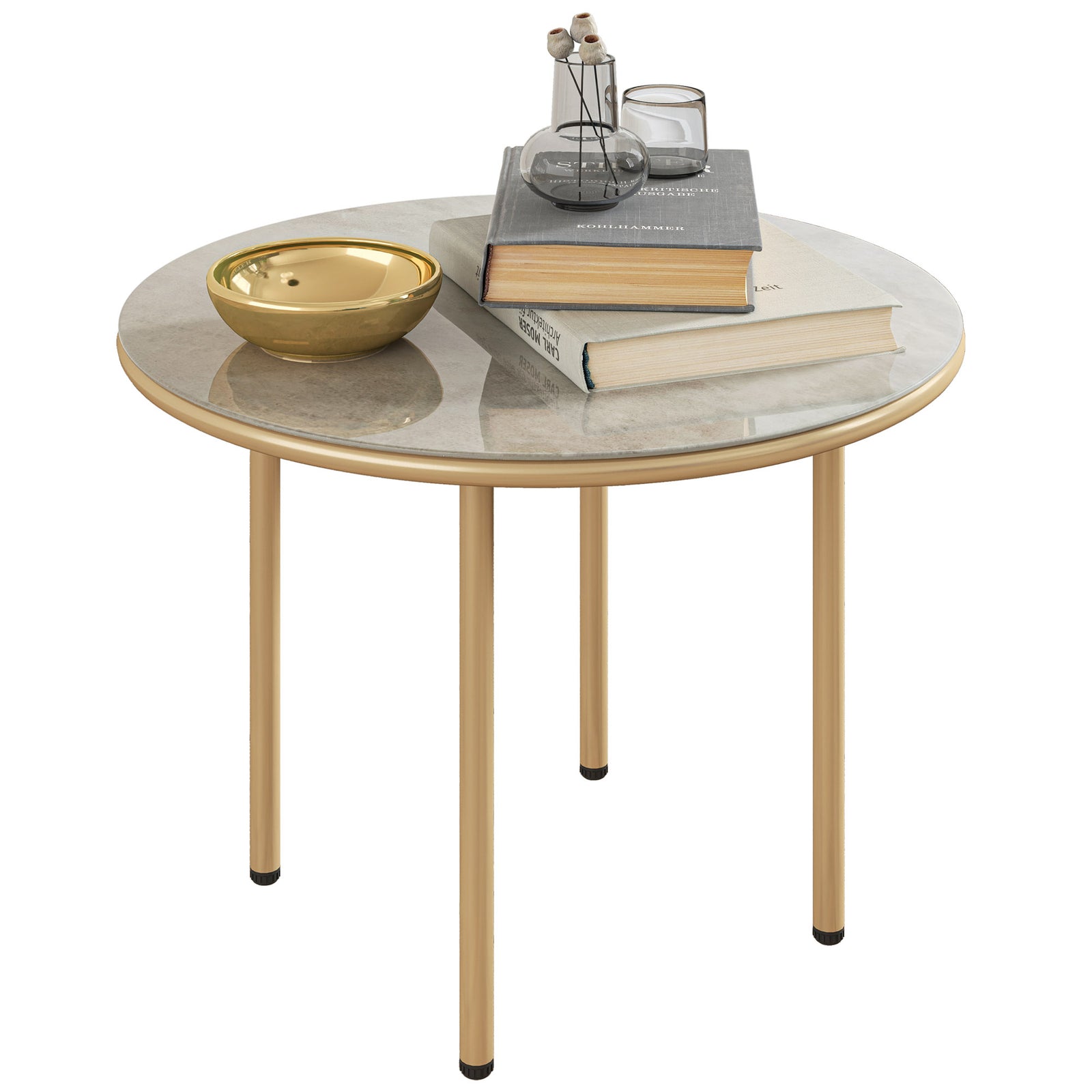 60cm Faux Marble Side Table, Beige