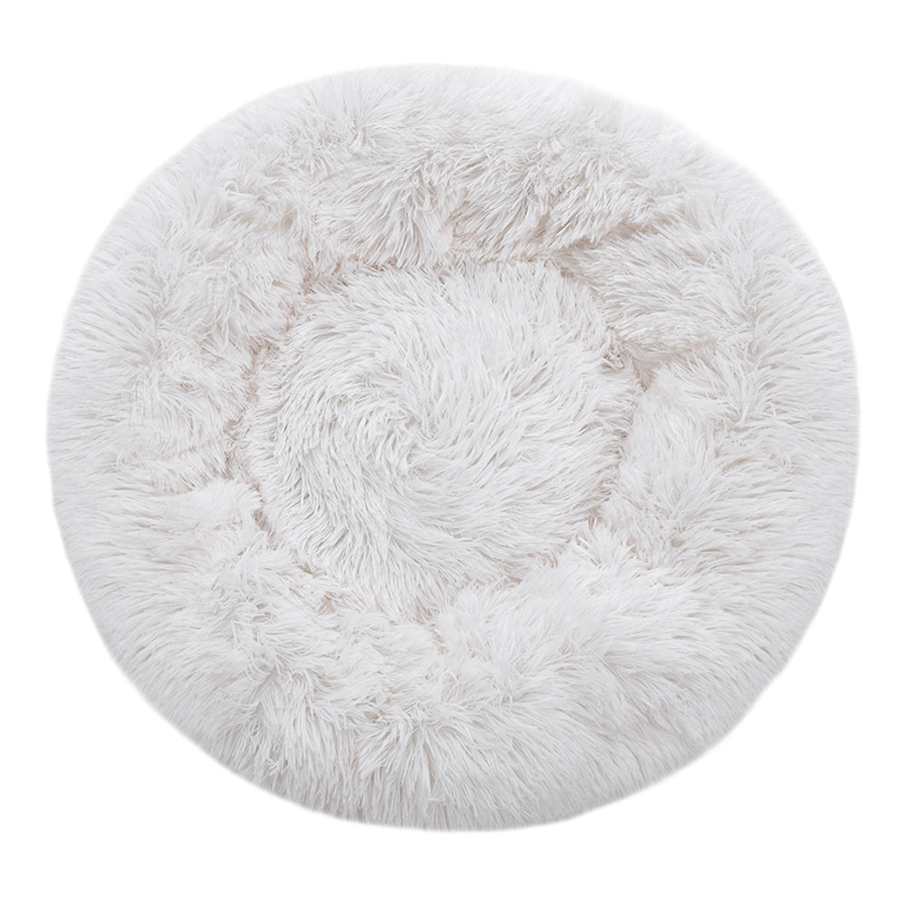 Dia 70cm Calming Round Donut Plush Dog Cuddler Bed Comfort Bed For Dogs | White