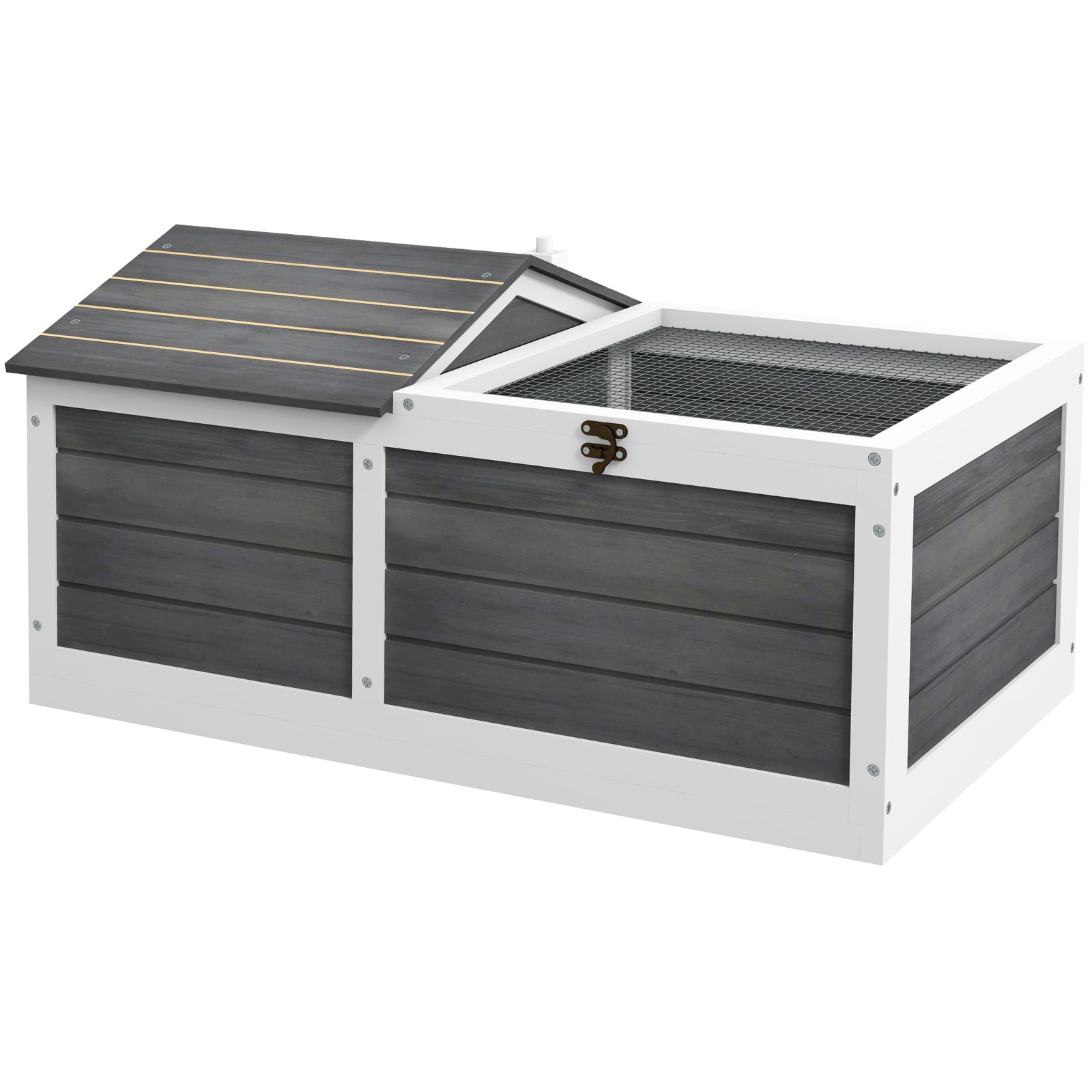 Wooden Tortoise House, Small Pet Reptile With Hide Shelter Den And Run | Dark Gray