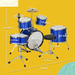 11 Piece Junior Drum Set For Kids With Stool, Drumsticks, Blue | Blue