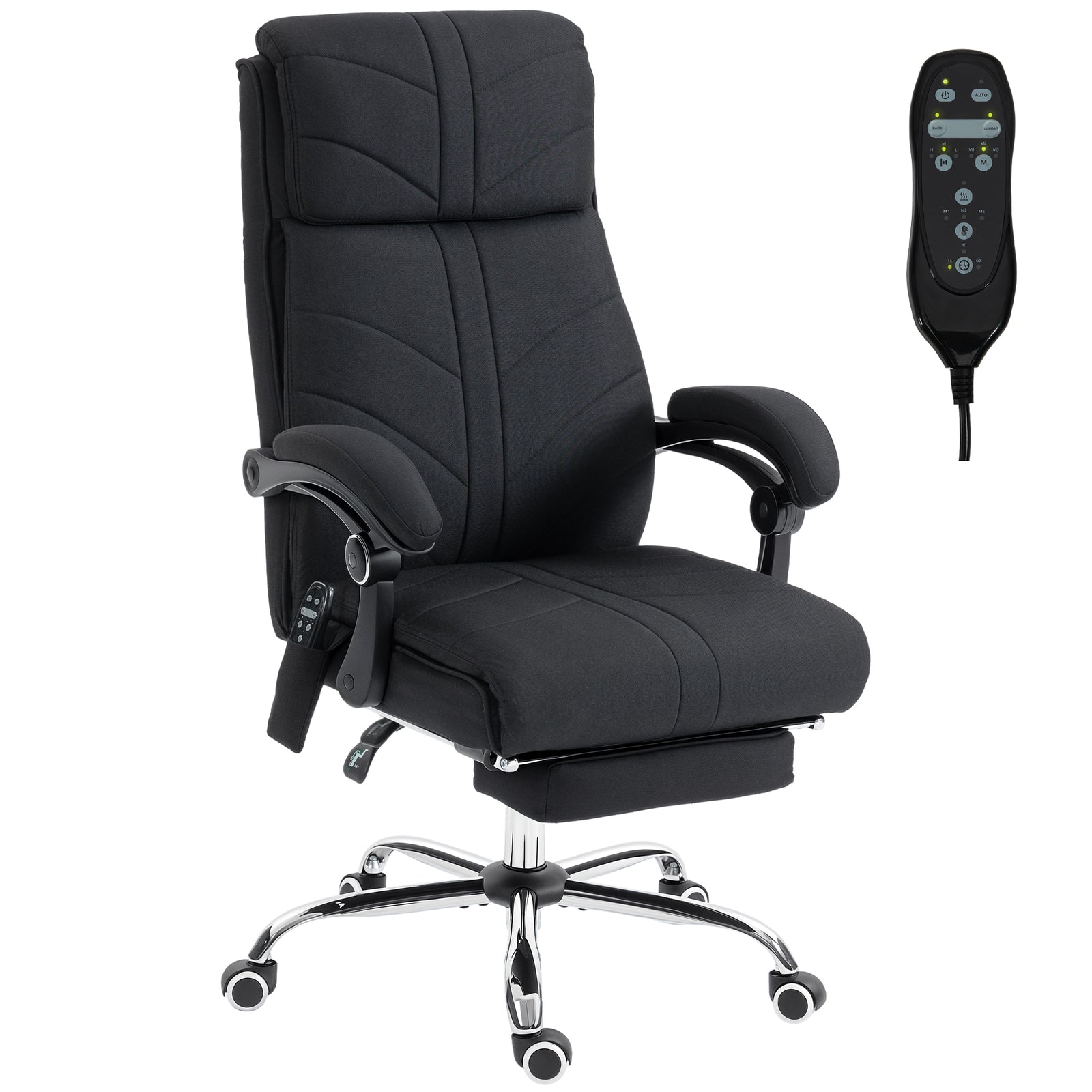 Vibration Massage Office Chair With Heat, Footrest | Black