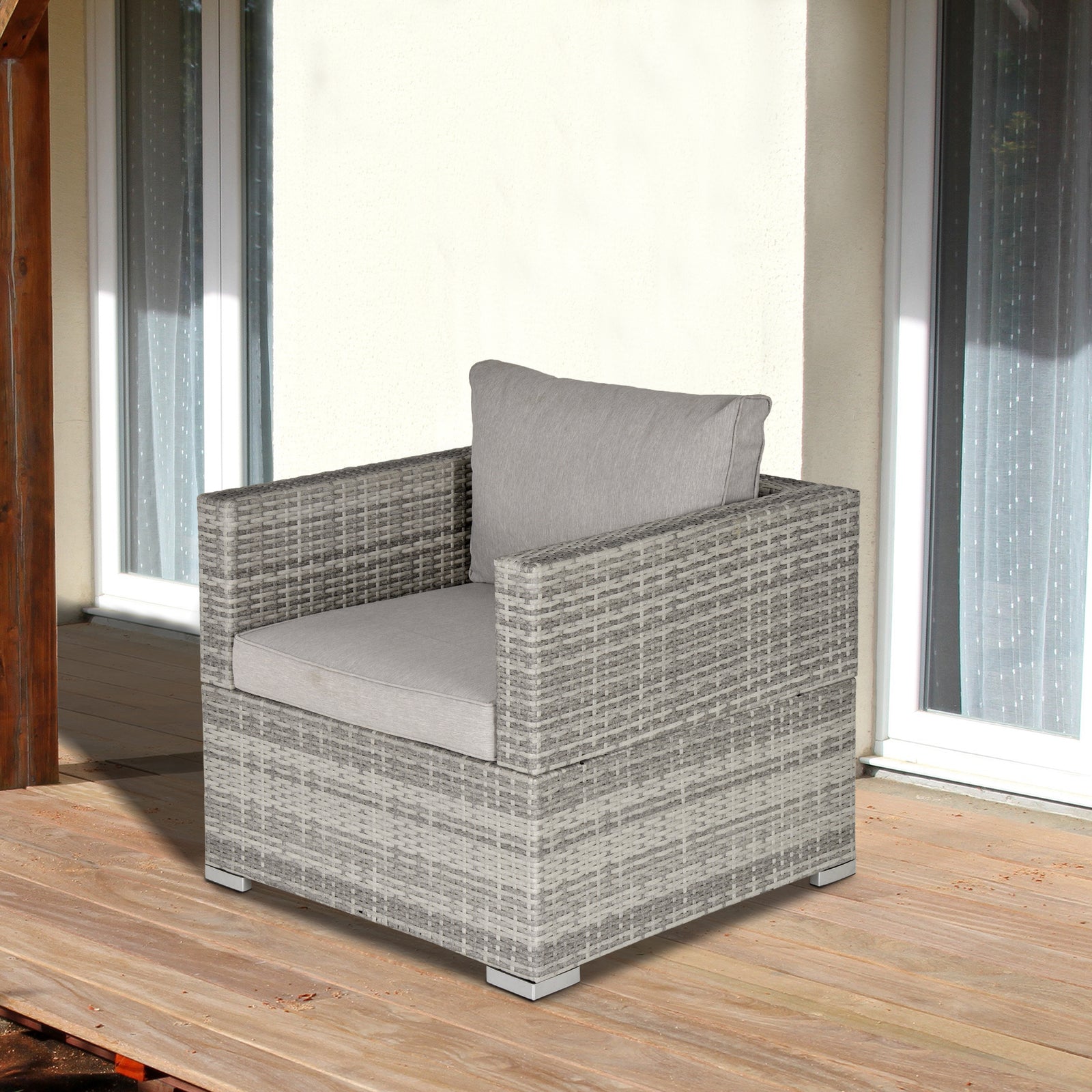 Outdoor Single Wicker Furniture Sofa W/padded Cushion Garden | Gray