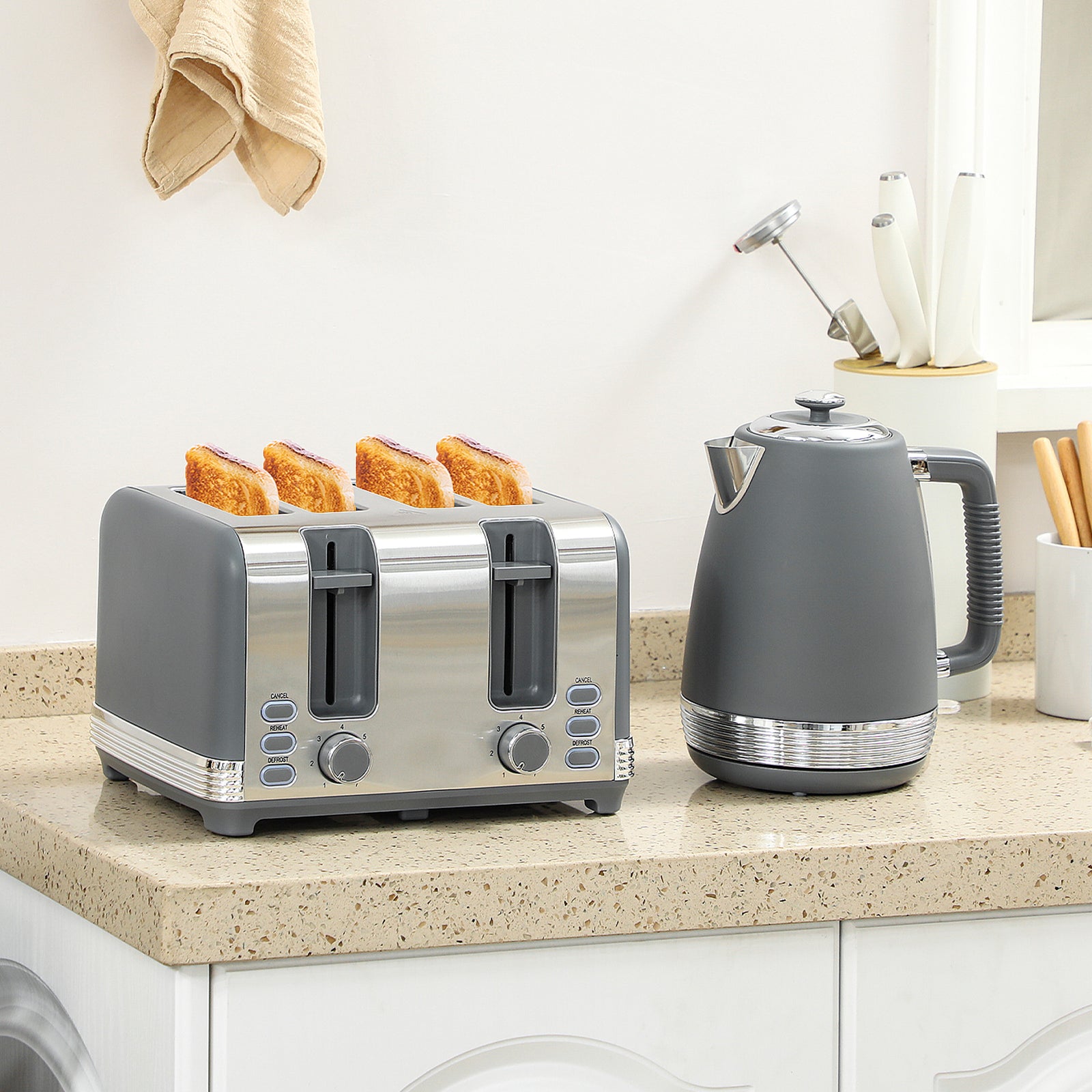 Quick Boil Kettle & Toaster Set | Grey