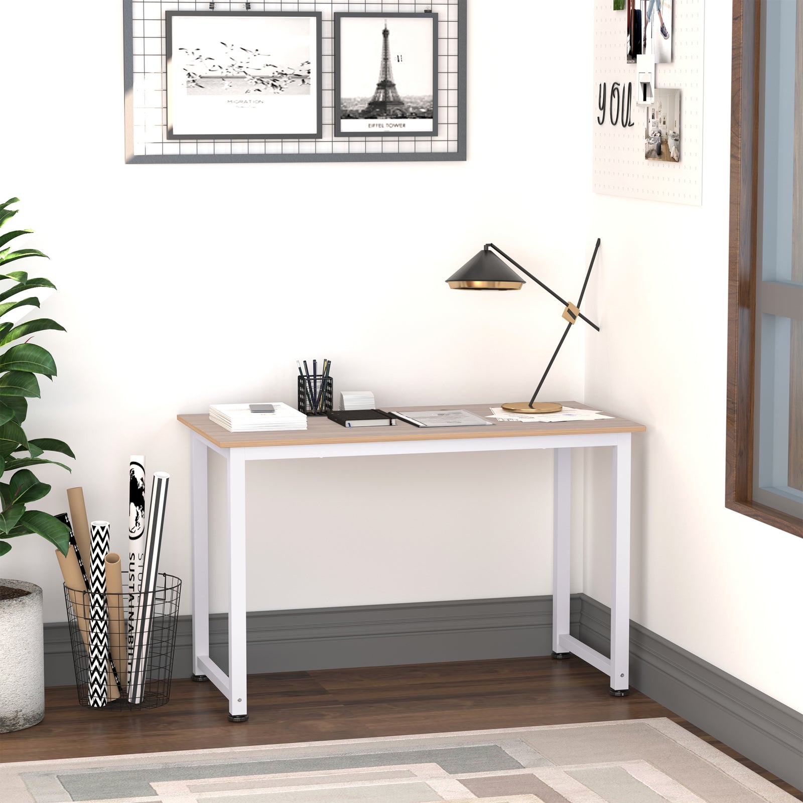 Computer Desk Dining Table Writing Table With Metal Frame | White